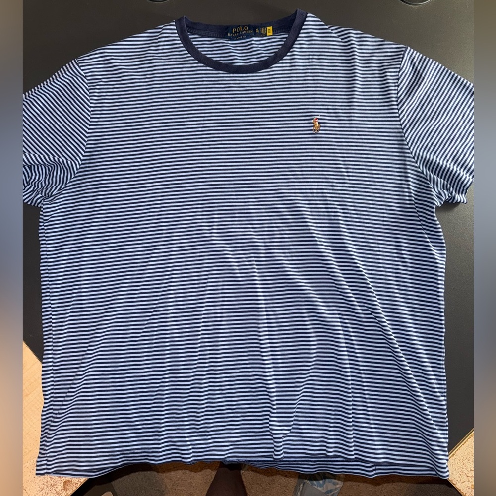 Polo Ralph Lauren - Short Sleeve Shirt - Light Blue Navy Striped - XL